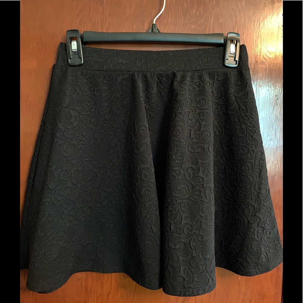 Black Circle Skirt W/ Raised Flowery Design